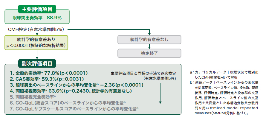 投与24週時および来院別の両眼複視奏効率（ITT集団のうちベースラインで複視が認められた患者）